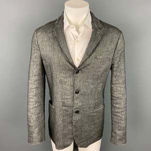 AQUARAMA Black & White Heather Linen Blend Notch Lapel Sport Coat